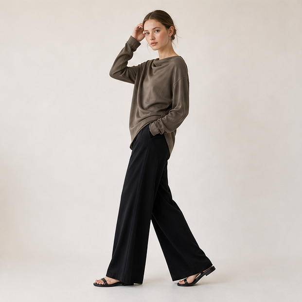 Cupro Cowl-Neck Long-Sleeve Top