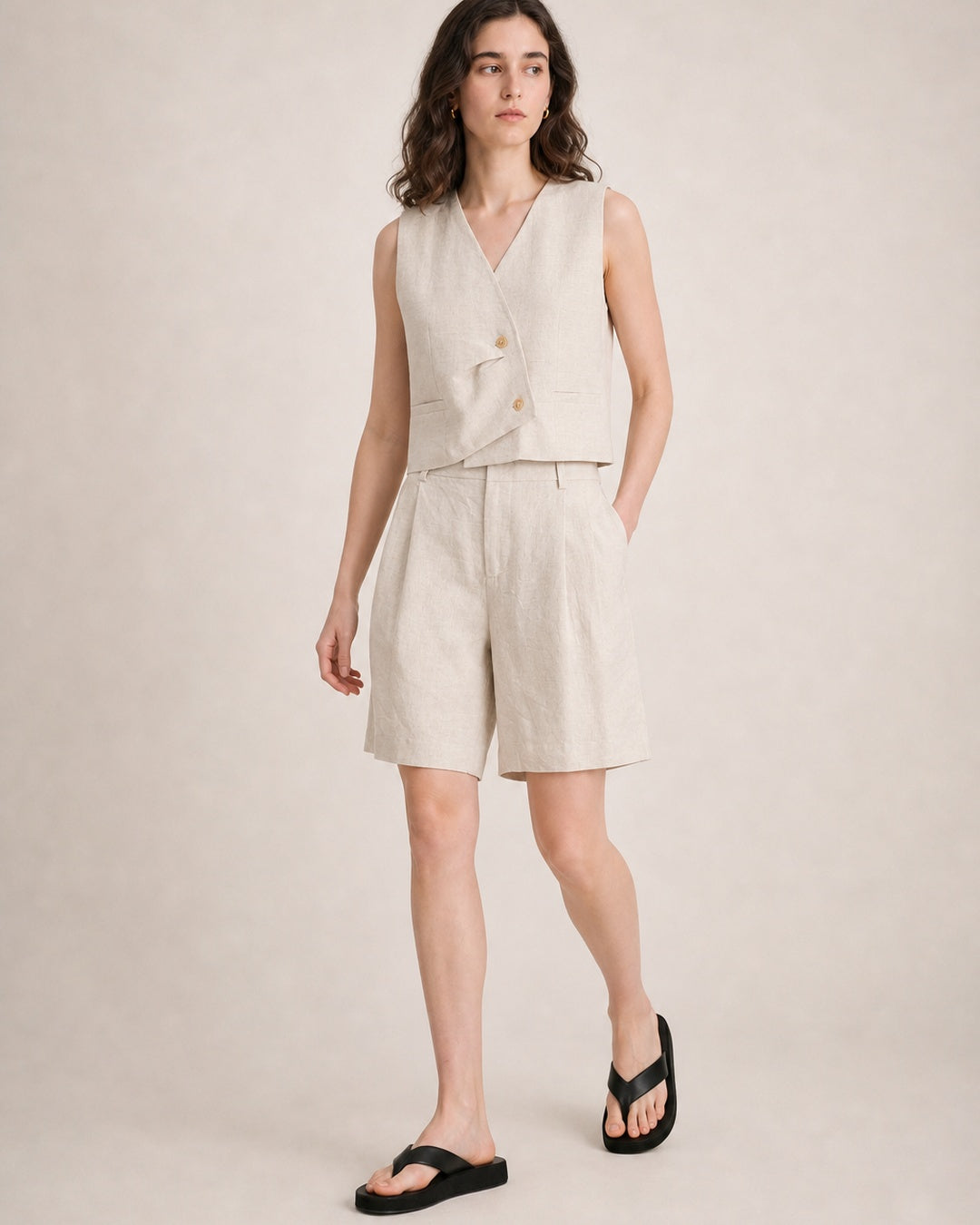 Pleated Linen Shorts