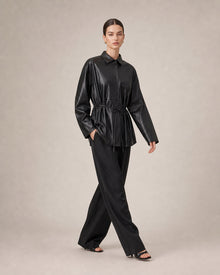 Black Faux-Leather Drawstring Shirt