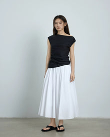 Pleated Washed-Cotton Full Midi Skirt