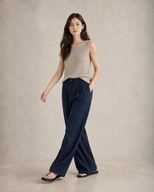 Navy Linen Wide-Leg Pants