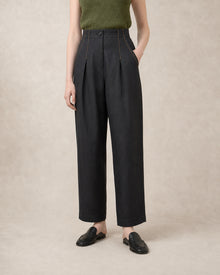 Black Linen Carrot-Fit Trousers