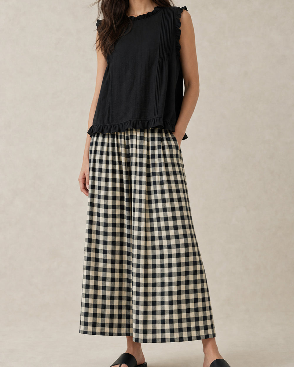 Check Wide-Leg Cropped Trousers