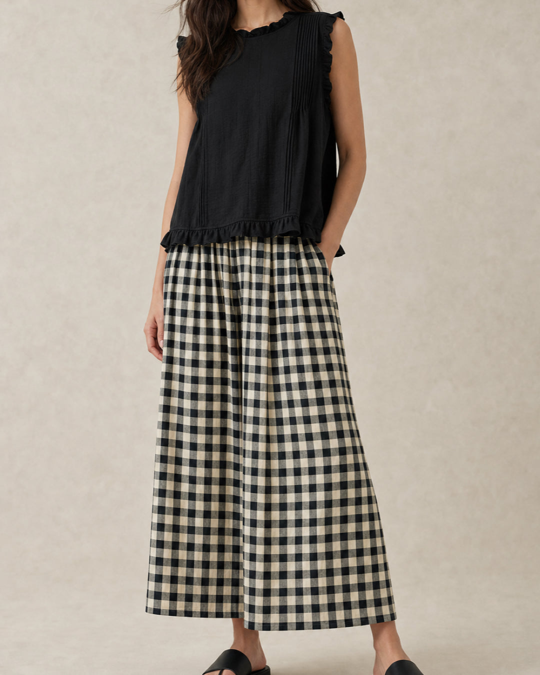Check Wide-Leg Cropped Trousers
