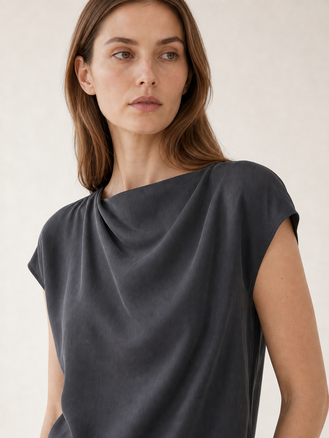 Asymmetric Cupro Cowl-Neck Top
