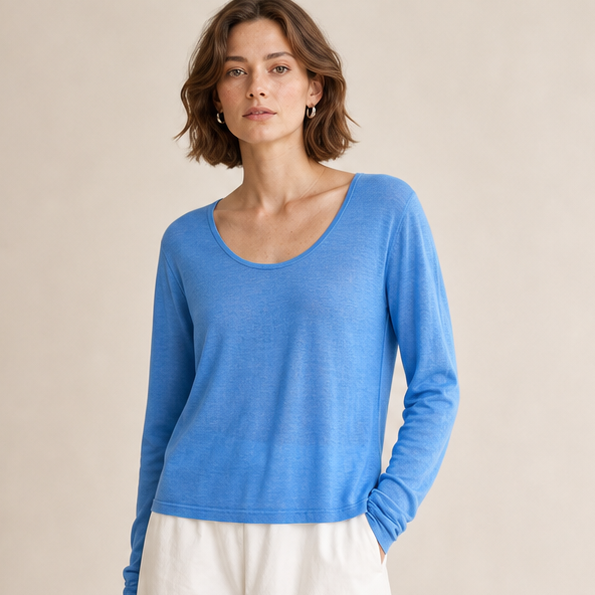 Reversible U-Neck Knit Long-Sleeve Top