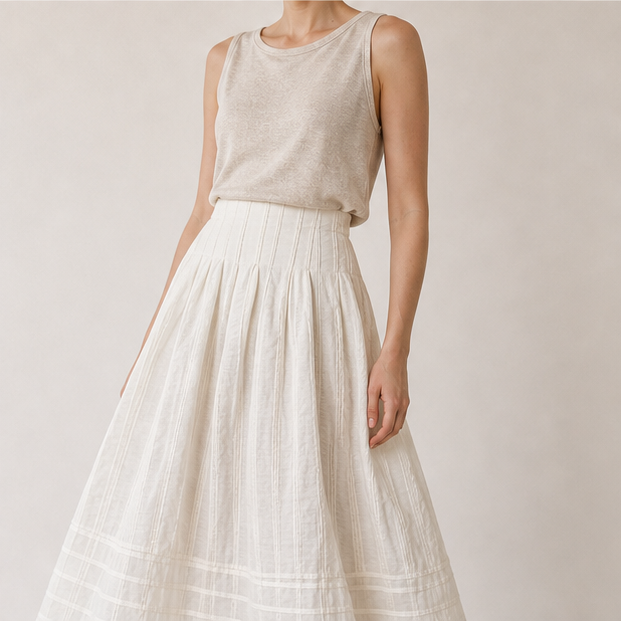 Jacquard Pleated Midi Skirt