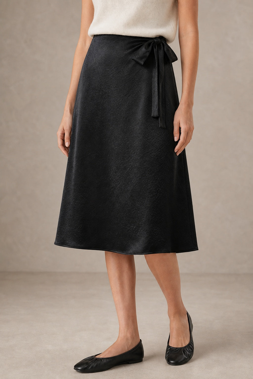 Cupro Tie-Waist Midi Skirt