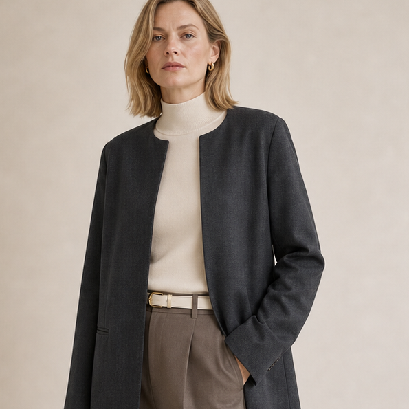 Collarless Wool Blazer