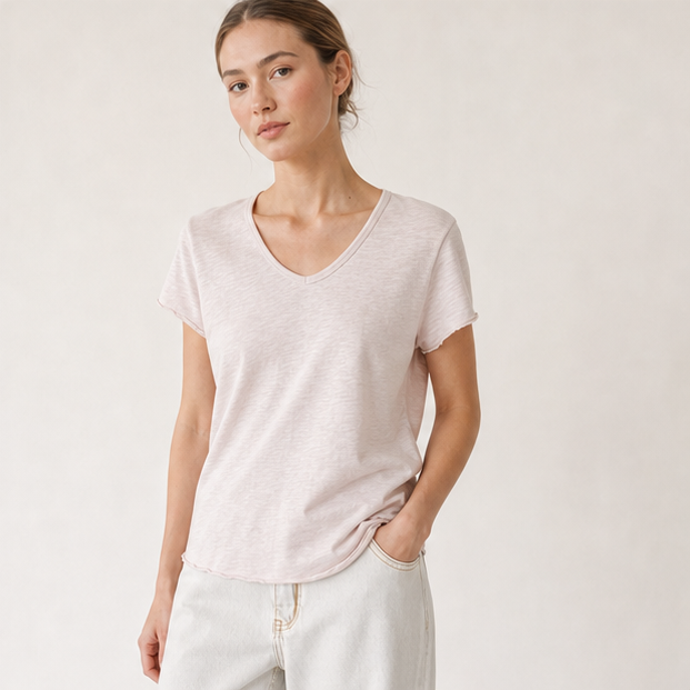 Slub Cotton V-Neck Tee