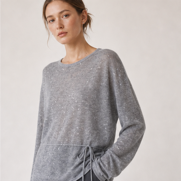 Tie-Waist Wool Knit Sweater