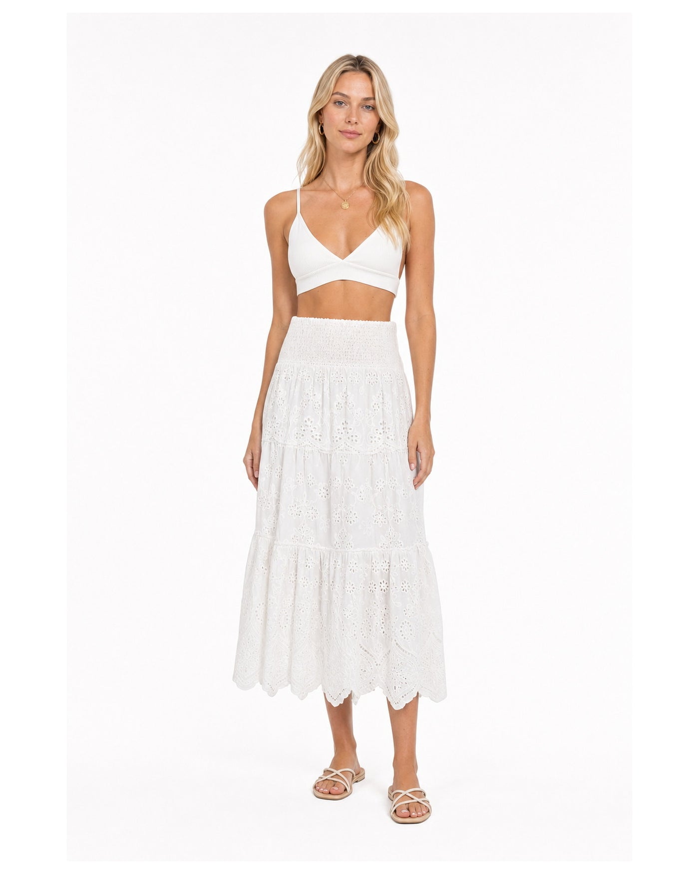 Embroidered Eyelet Midi Skirt