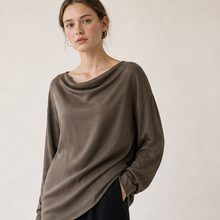 Cupro Cowl-Neck Long-Sleeve Top