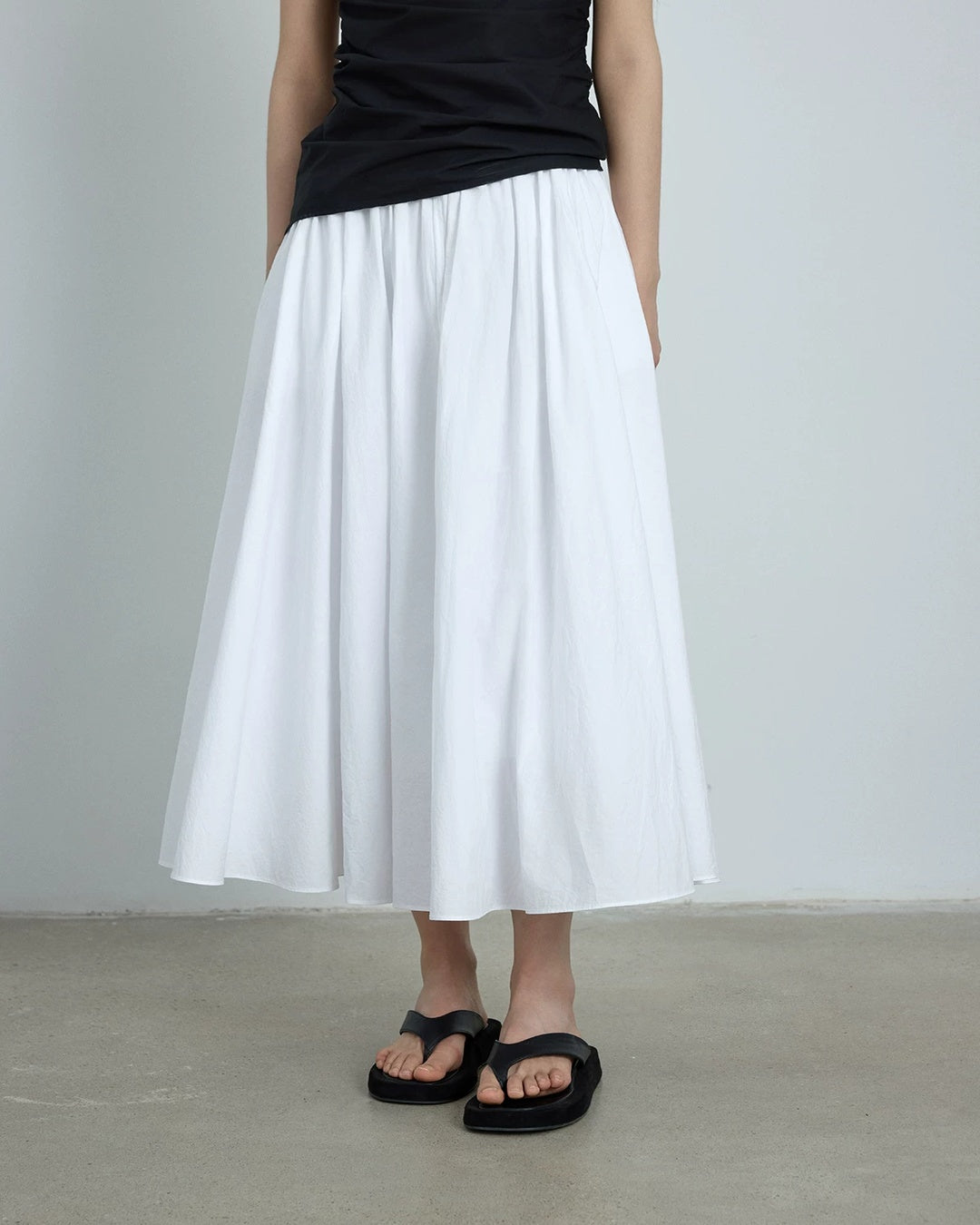 Pleated Washed-Cotton Full Midi Skirt
