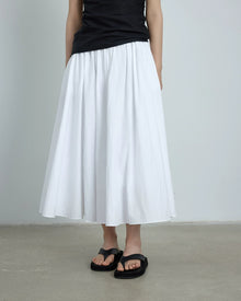 Pleated Washed-Cotton Full Midi Skirt