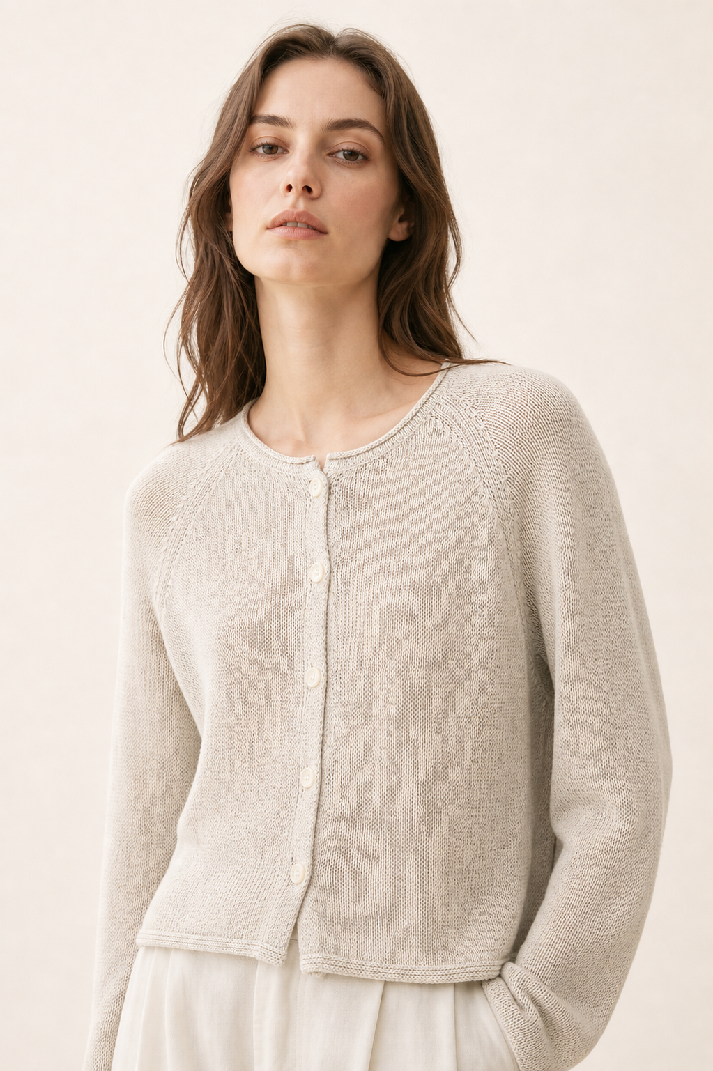Linen Raglan Knit Cardigan