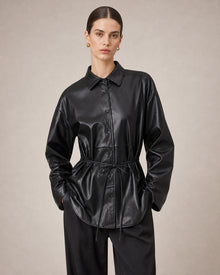Black Faux-Leather Drawstring Shirt