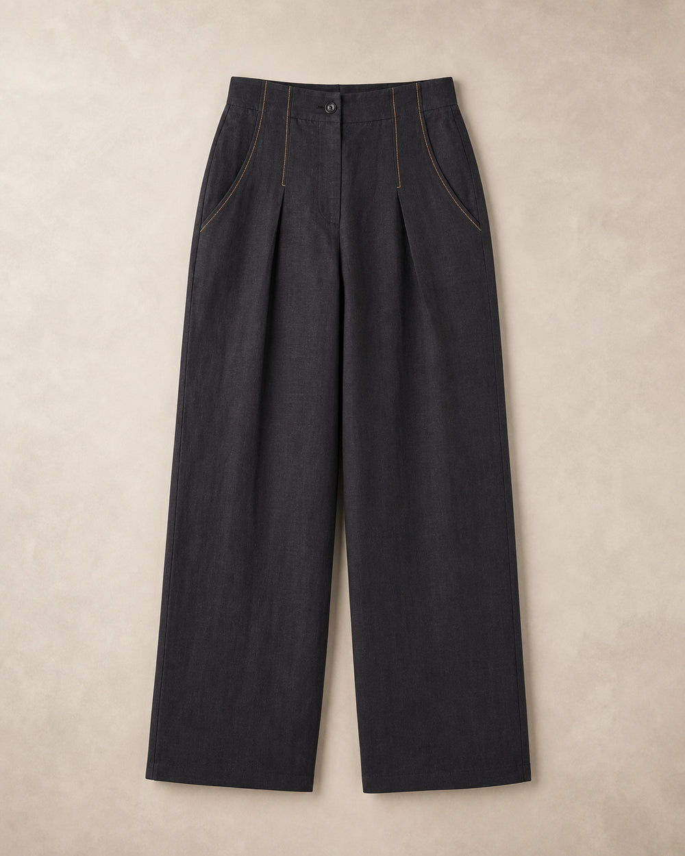 Black Linen Carrot-Fit Trousers