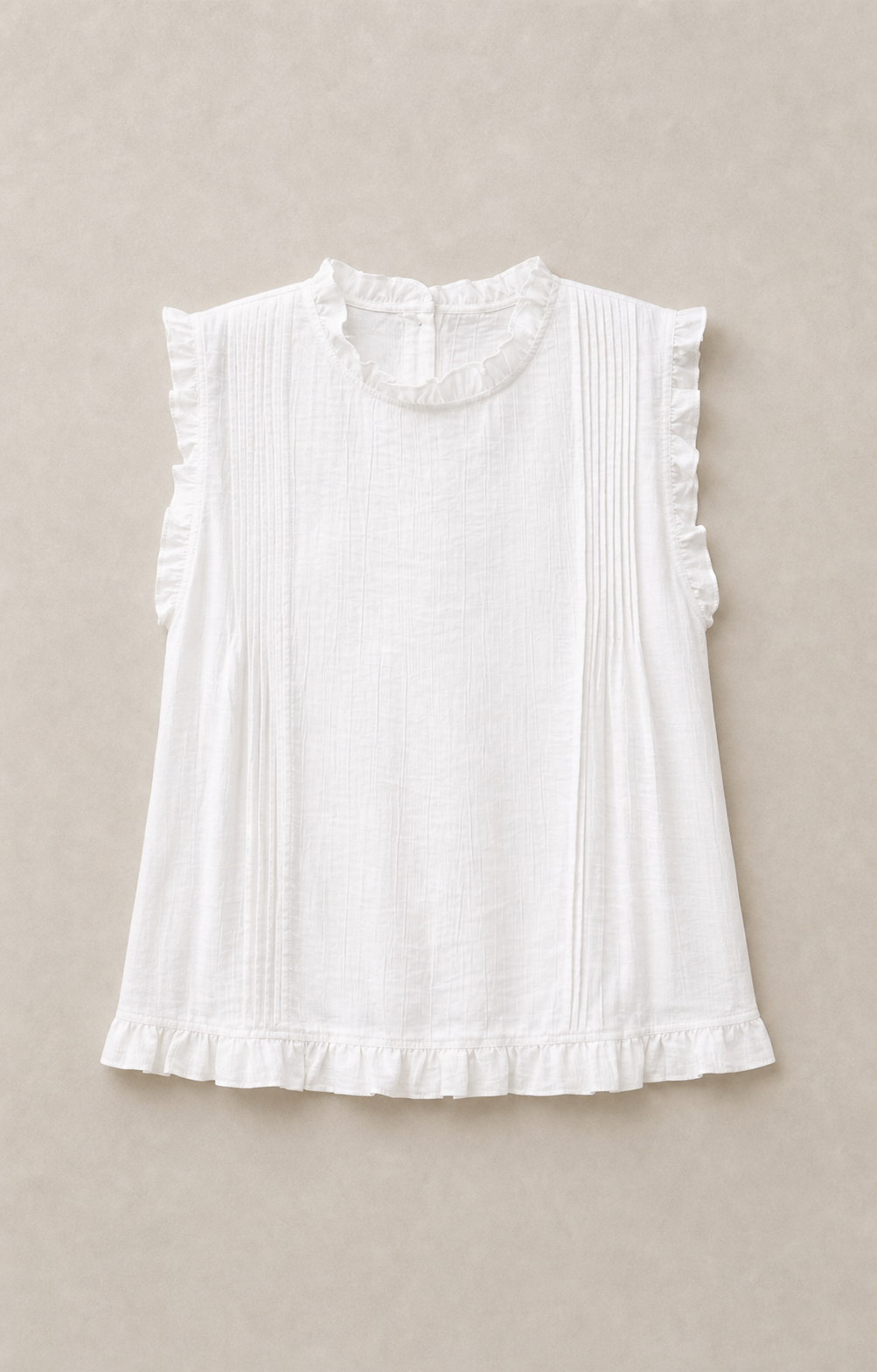 Ruffle-Trim Cotton Sleeveless Blouse