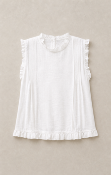 Ruffle-Trim Cotton Sleeveless Blouse