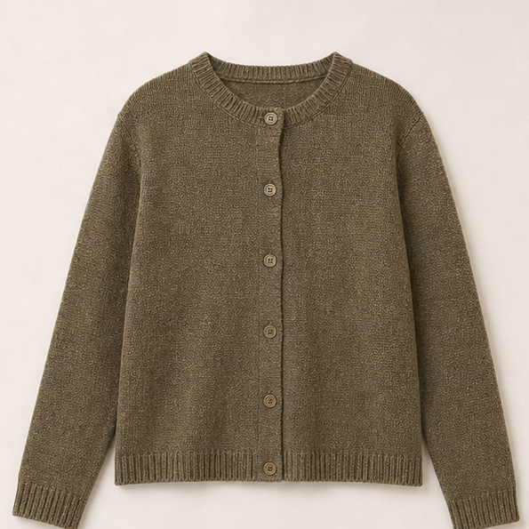 Linen Long-Sleeve Knit Cardigan（Olive Green）