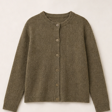 Linen Long-Sleeve Knit Cardigan（Olive Green）