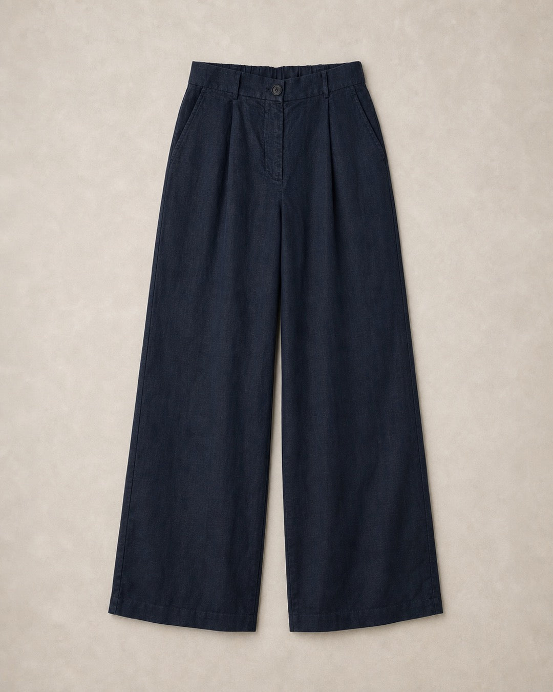 Navy Linen Wide-Leg Pants