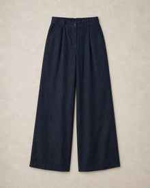 Navy Linen Wide-Leg Pants
