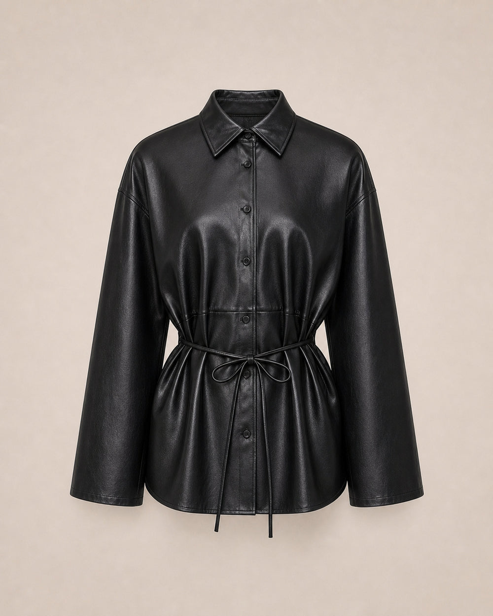 Black Faux-Leather Drawstring Shirt