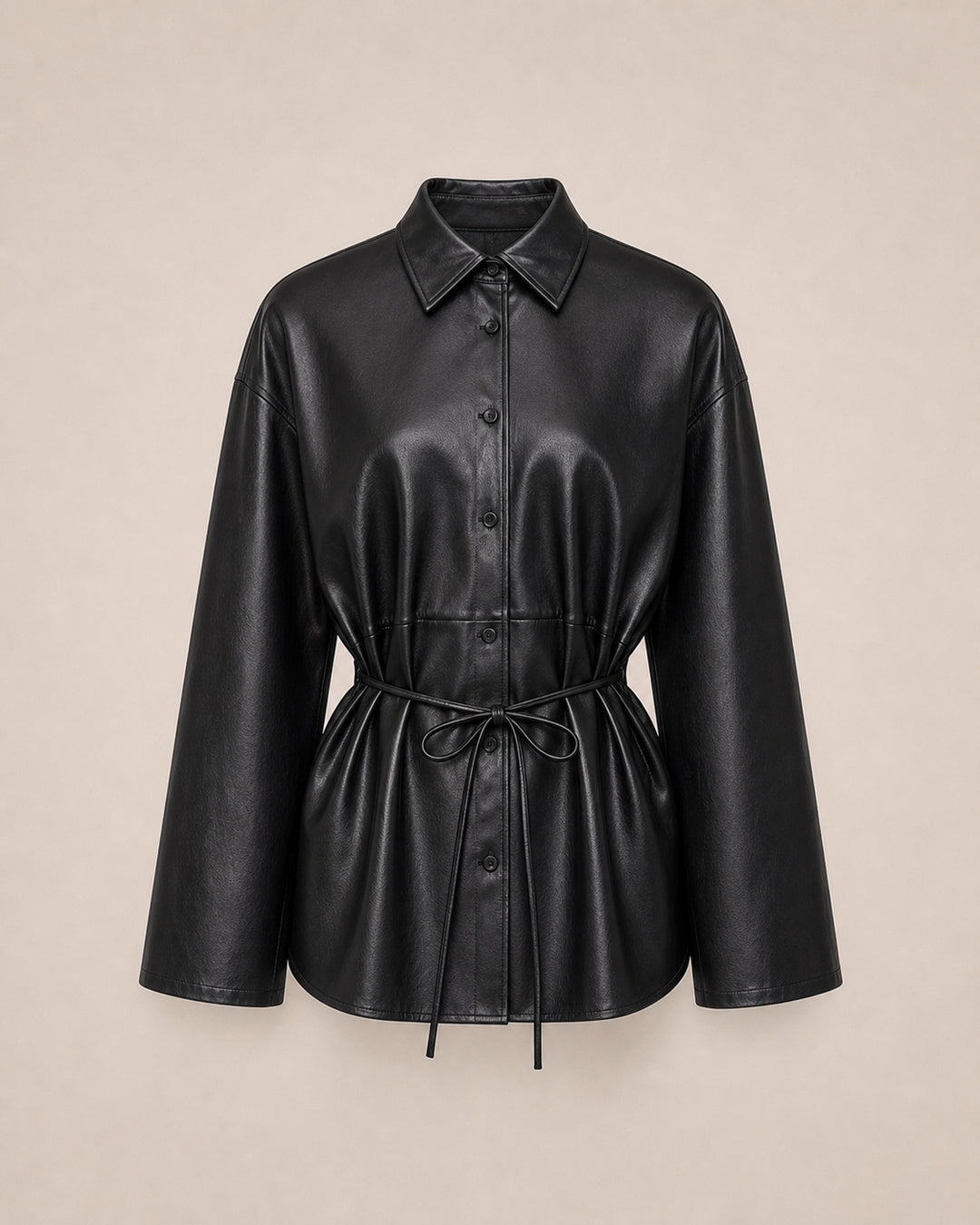 Black Faux-Leather Drawstring Shirt