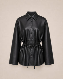 Black Faux-Leather Drawstring Shirt