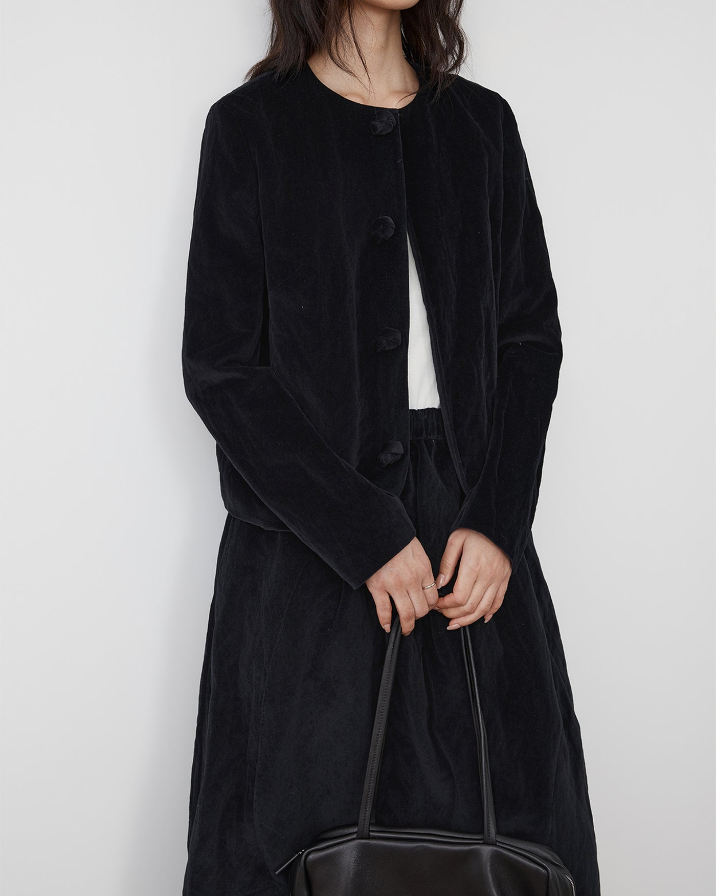 Velvet Lapel Oversized Chinese-Style Coat