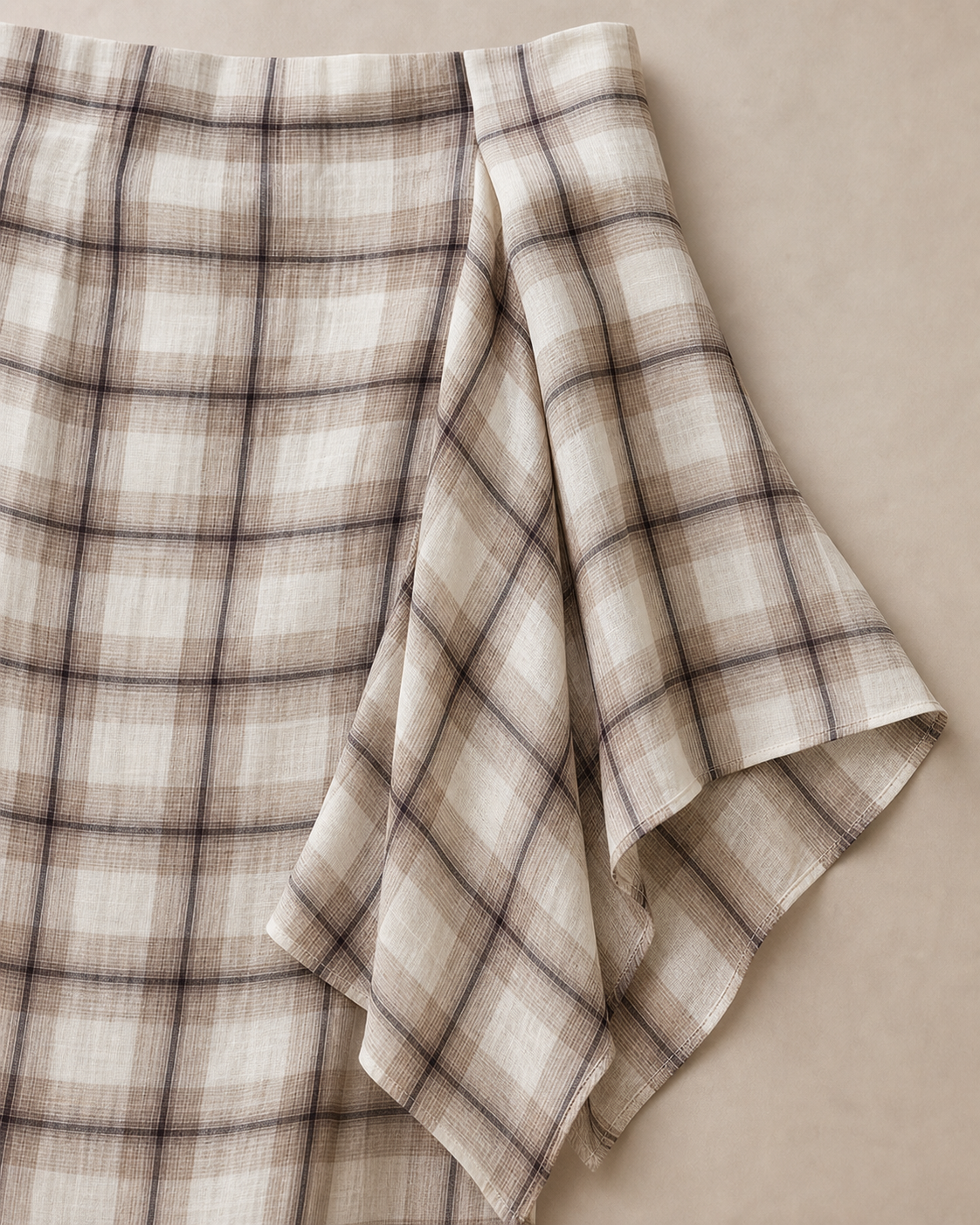 Ramie Check Asymmetric Skirt