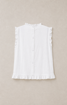 Ruffle-Trim Cotton Sleeveless Blouse