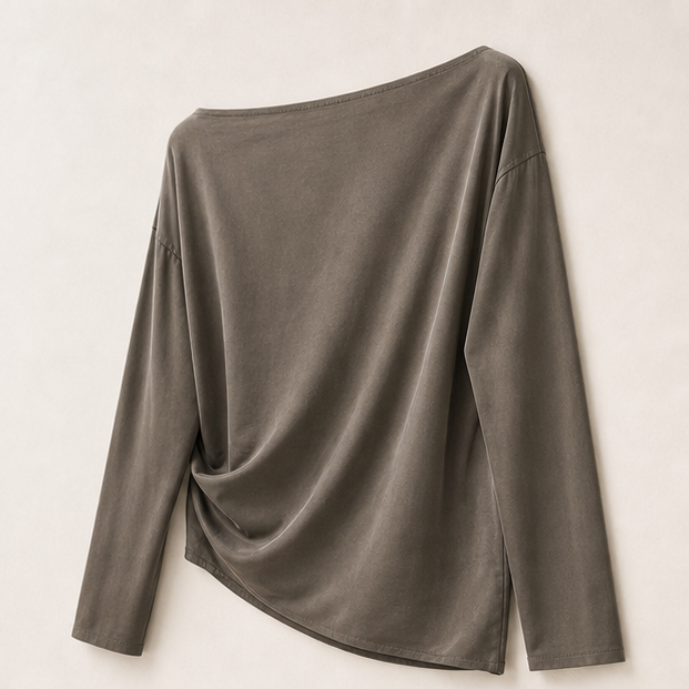 Cupro Cowl-Neck Long-Sleeve Top