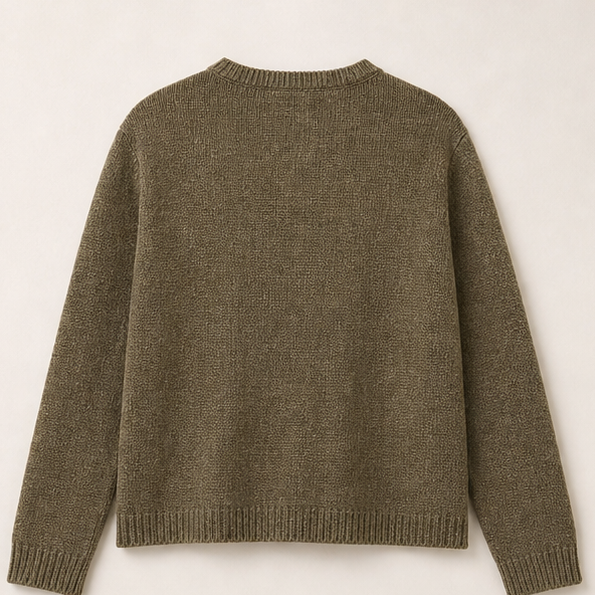 Linen Long-Sleeve Knit Cardigan（Olive Green）