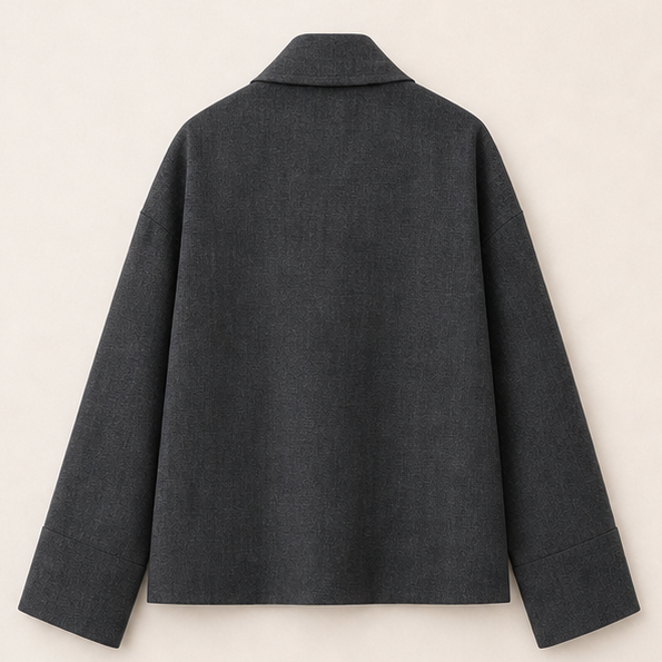 Grey Scarf-Collar Tie-Bow Blouse