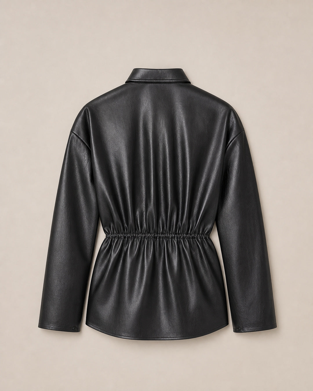 Black Faux-Leather Drawstring Shirt