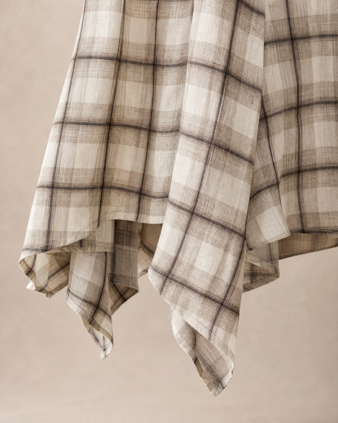 Ramie Check Asymmetric Skirt