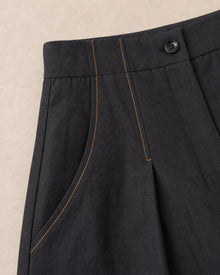 Black Linen Carrot-Fit Trousers
