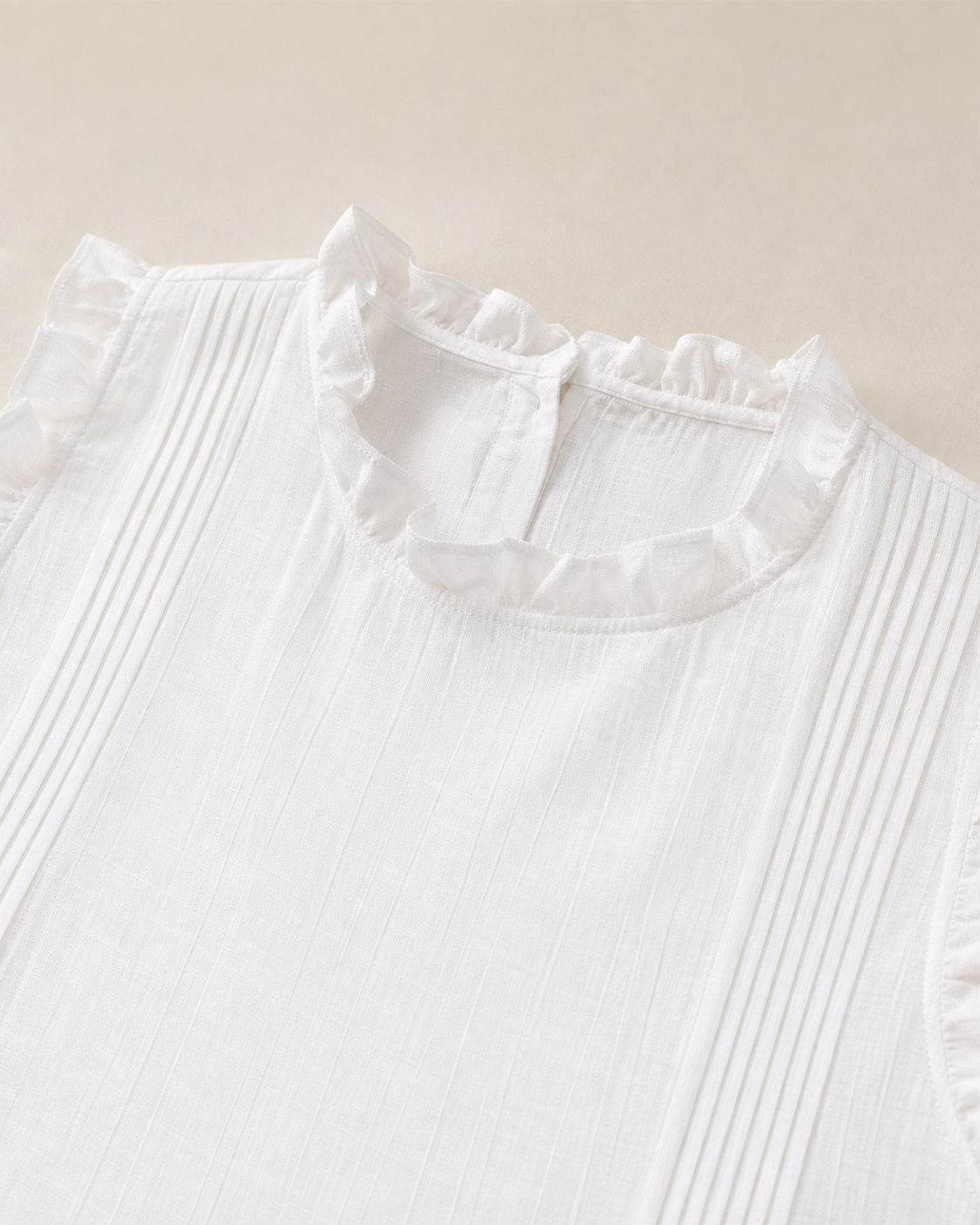 Ruffle-Trim Cotton Sleeveless Blouse