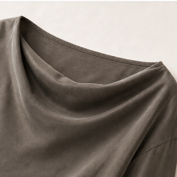 Cupro Cowl-Neck Long-Sleeve Top