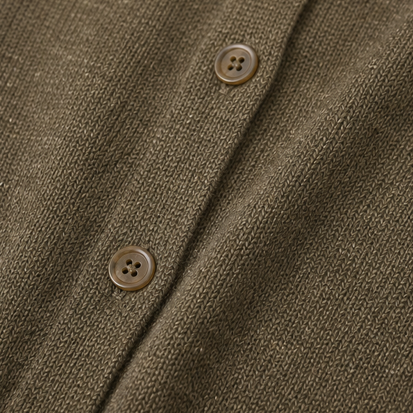 Linen Long-Sleeve Knit Cardigan（Olive Green）