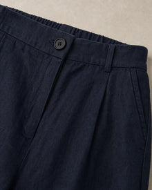 Navy Linen Wide-Leg Pants