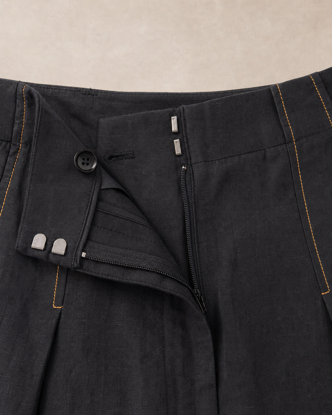 Black Linen Carrot-Fit Trousers