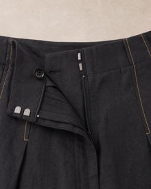 Black Linen Carrot-Fit Trousers