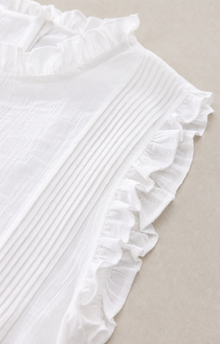Ruffle-Trim Cotton Sleeveless Blouse