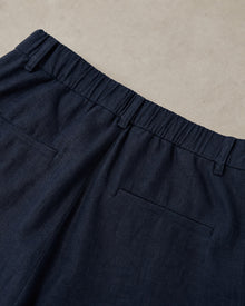 Navy Linen Wide-Leg Pants