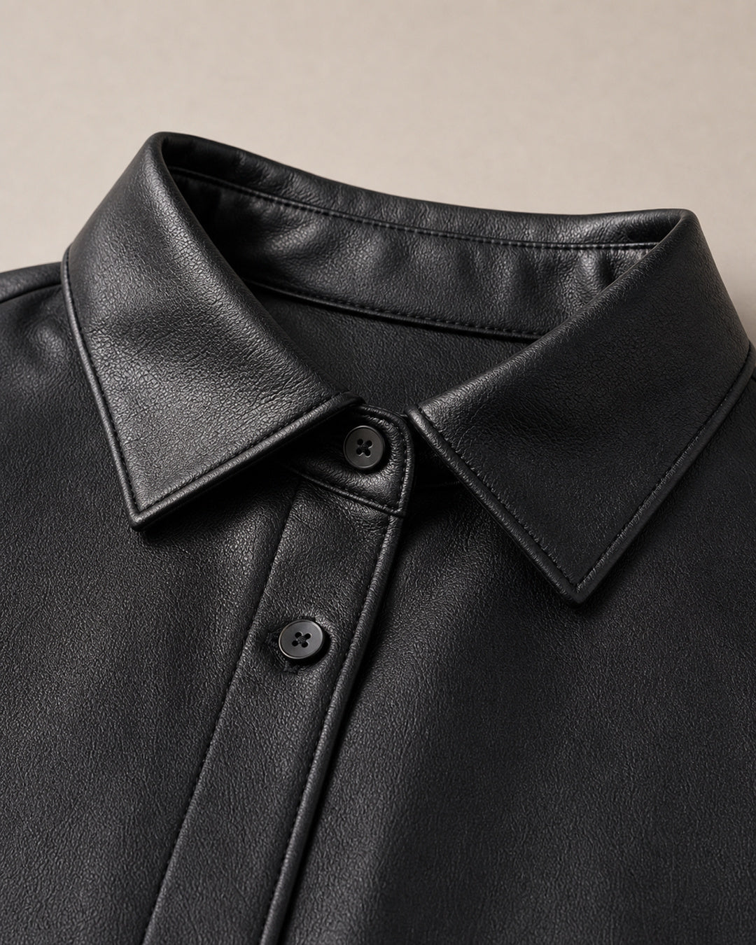 Black Faux-Leather Drawstring Shirt