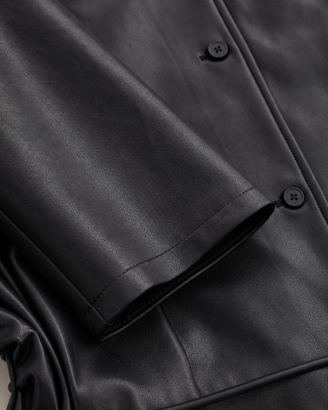 Black Faux-Leather Drawstring Shirt